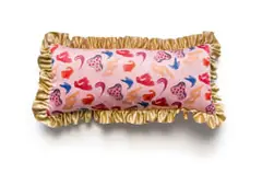 Rectangular cushion with Georg Jensen inspired pattern and gold trim by Christopher Peter, satin fabric with down filling and Castellano Beltrame trim, offered Sep 2024