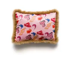 Christopher Peter, Rectangular cushion with Georg Jensen inspired pattern and fur trim, satin fabric with down filling and Castellano Beltrame trim