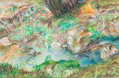 Christopher Peter, The Little River on the Estate, Gramboise, Provence, mixed media on paper