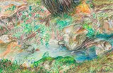 Christopher Peter, The Little River on the Estate, Gramboise, Provence, mixed media on paper