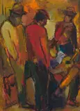 Kenneth Baker, Figures with Musician, oil on board