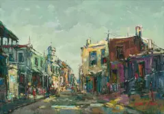 Andre de Beer, Cape Street Scene, oil on canvas