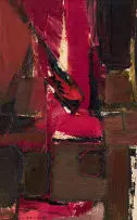 Abstract Composition in Red by Sidney Goldblatt, oil on board, offered Sep 2024