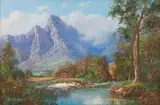 Gabriel de Jongh, River in a Mountainous Landscape, oil on canvas