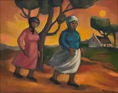 James Thackwray, Two Figures Walking, oil on canvas