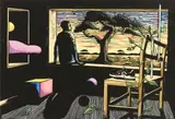 Raymond Fuyana, Always Quiet, hand coloured linocut