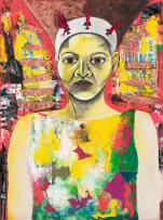 Bongi Bengu, Self Portrait, mixed media and found objects on canvas