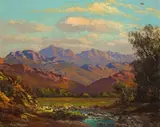 Tinus de Jongh, River in a Mountainous Landscape, oil on canvas