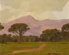 Hugh Stevenson, Mountain Landscape, oil on board