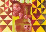 Bongi Bengu, Mother and Children, mixed meda on paper