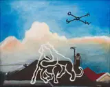 Karl Gietl, Animal Figures in Combat on a Rooftop, oil on canvas