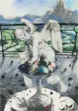 Louis van Heerden, Still Life with Stone Cherub and Fruit, pastel on paper
