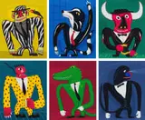 Norman Catherine, Totem Figures I, six, colour screenprint on paper