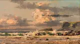 Otto Klar, Beach Scene, oil on board