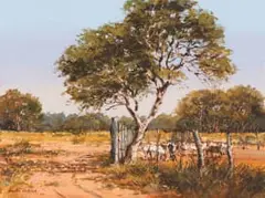 Acacia & Goats by Andre de Beer, oil on artist’s board, sold Sep 2024