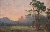Fir Trees at Dusk by Edward Clark Churchill Mace, oil on board, sold Sep 2024