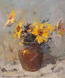Adriaan Boshoff, Daisies in a Vase, oil on canvas laid down on board