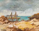 Alexander Rose-Innes, Coastal Landscape with Jetty, oil on canvas laid down on board