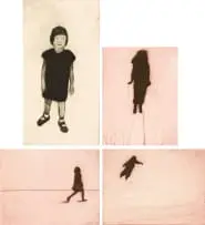 Fiona Pole, Jump; Catch Me; Walk Away; Wooden Girl, four, etching on paper
