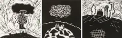 Colbert Mashile, Matla-ka-dibe (Power-by-sin); Mosavesanana; Modupi, linocut on paper