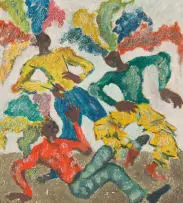 John Dronsfield, Redskin Coons Impression, mixed media on canvas