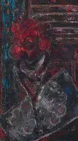Still Life with Red Flower by Cecil Higgs, oil on canvas, offered Sep 2024