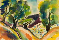 Yitzhak Frenkel, Road to Haifa, watercolour on paper