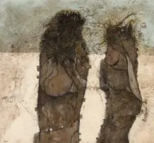 Bastiaan van Stenis, 2 Guys Smoking, mixed media on canvas