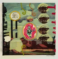 Miner Man by Wayne Barker, digital print and enamel on canvas, sold Aug 2024