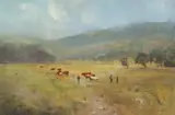 Christopher Tugwell, Landscape with Cattle, oil on canvas