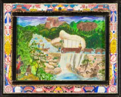 Natal by Sicelo Ziqubu, pastel on paper in an artist hand painted frame, sold Aug 2024
