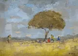 Anthony Strickland, Figures Under a Tree, oil on canvas
