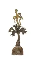 Carl Roberts, Man in the Tree, bronze with a black and verdigris patina, on a stone base