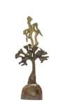 Carl Roberts, Man in the Tree, bronze with a black and verdigris patina, on a stone base