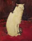 Geoffrey Terence Charlesworth, White Cat in a Red Room, oil on canvas laid down on board