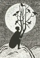 Peter Schütz, A Bird Amongst Birds, linocut on paper