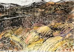 Judy Jordan, Battlefield Site - Looking towards Majuba, monotype and watercolour on paper