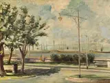 Durban Harbour from Victoria Embankment by Adelio Zagni Zeelie, oil on board, sold Aug 2024