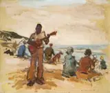 Geoffrey Terence Charlesworth, Figures on a Beach, oil on board