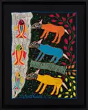 Nompumelelo S. Shongwe, Buck by the River with Fish, embroidered fabric mounted on board