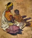 Geoffrey Terence Charlesworth, Seated Mother and Child, oil on canvas laid down on board