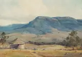 Christopher Tugwell, Landscape with Hut and Mountain in the Distance, oil on board