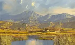 Gerrit Roon, Landscape with Cottages along a River, oil on canvas