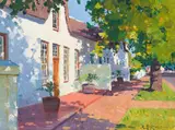 Roelof Rossouw, Dorp Street, Stellenbosch Cottages Adjoining Libertas Parva, oil on artist's board