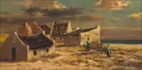 Otto Klar, Coastal Cottages with Family, oil on board