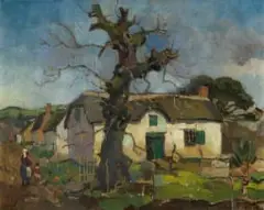 Gregoire Boonzaier, Cape Labourer's Cottages, oil on canvas