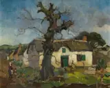 Cape Labourer's Cottages by Gregoire Boonzaier, oil on canvas, sold Aug 2024