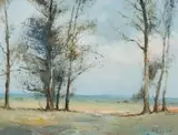 Christopher Tugwell, Landscape with Trees, oil on board