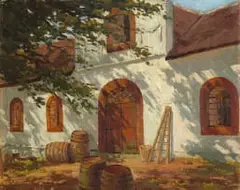 John Williams, Cape Dutch Homestead, oil on canvas laid down on board