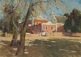 Terence McCaw, Houses in a Landscape, oil on canvas laid down on board